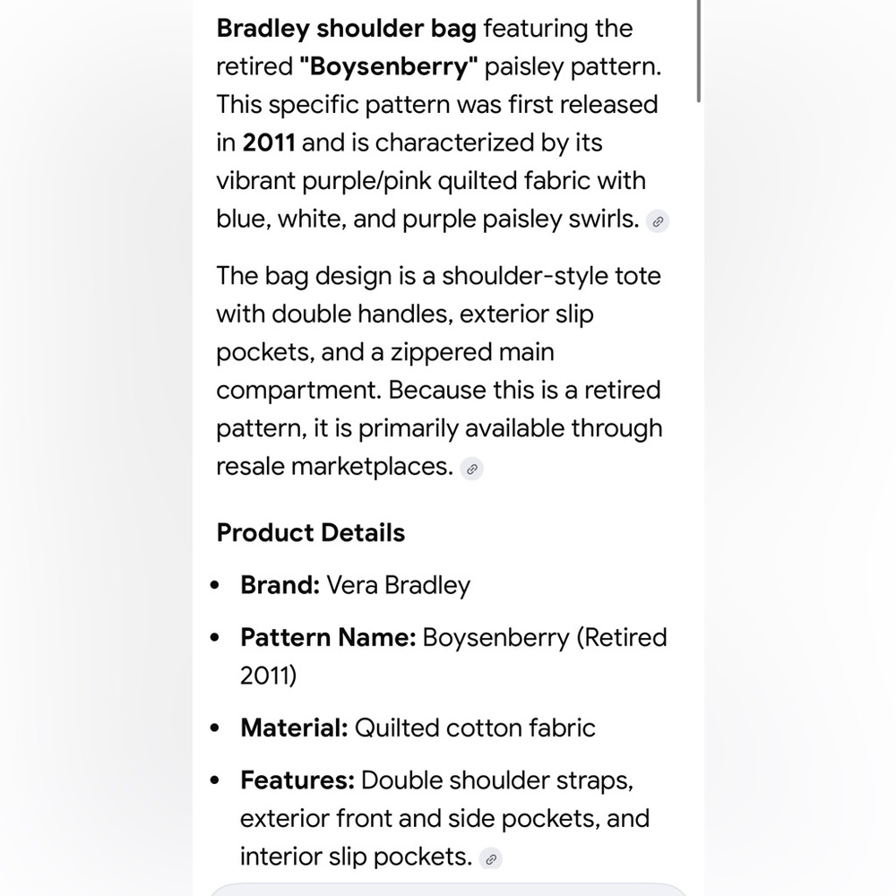 Vera Bradley Boysenberry Paisley Shoulder Bag, Retired Pattern - Picture 10 of 12